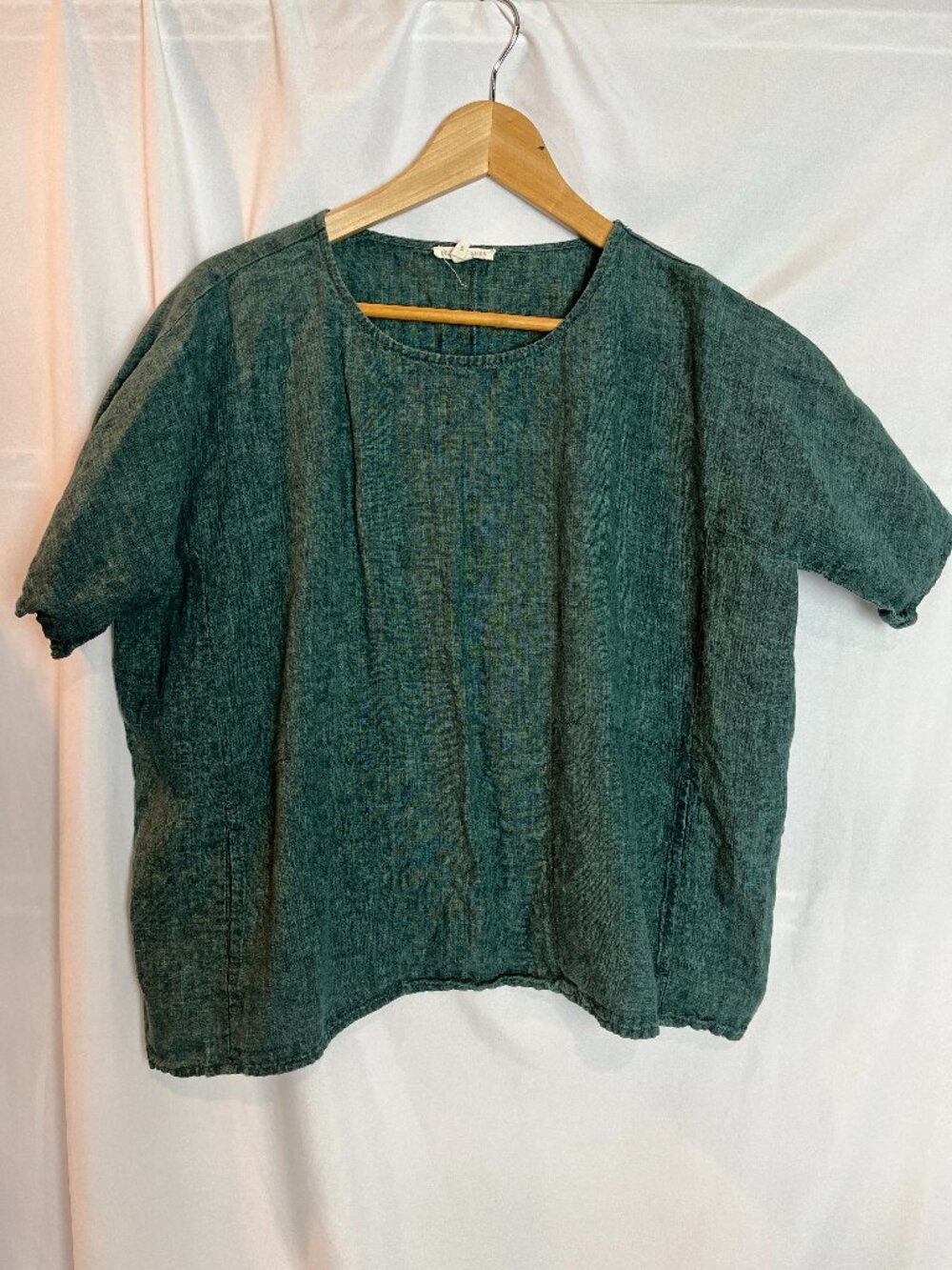 Eileen Fisher Forest Green Textured Short-Sleeve Boxy Top